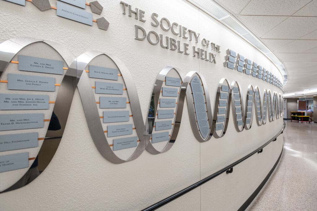 Society of the Double Helix donor recognition wall in the foyer of the Harry P. Ward Tower